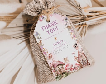 Fairy First Birthday Thank You Tag: Enchanted Invitation (Digital Download)