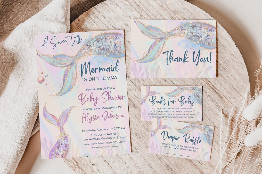 Mermaid Baby Shower Invitation Set: Editable Under the Sea Invite ...
