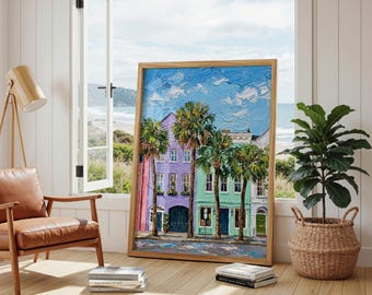 Charleston Rainbow Row Wall Art Print | Charleston South Carolina Digital Download | Printable Wall Art | Preppy Coastal Art | Wall Decor