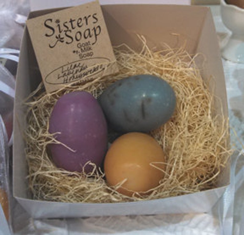 Three egg soaps in a nest image 1