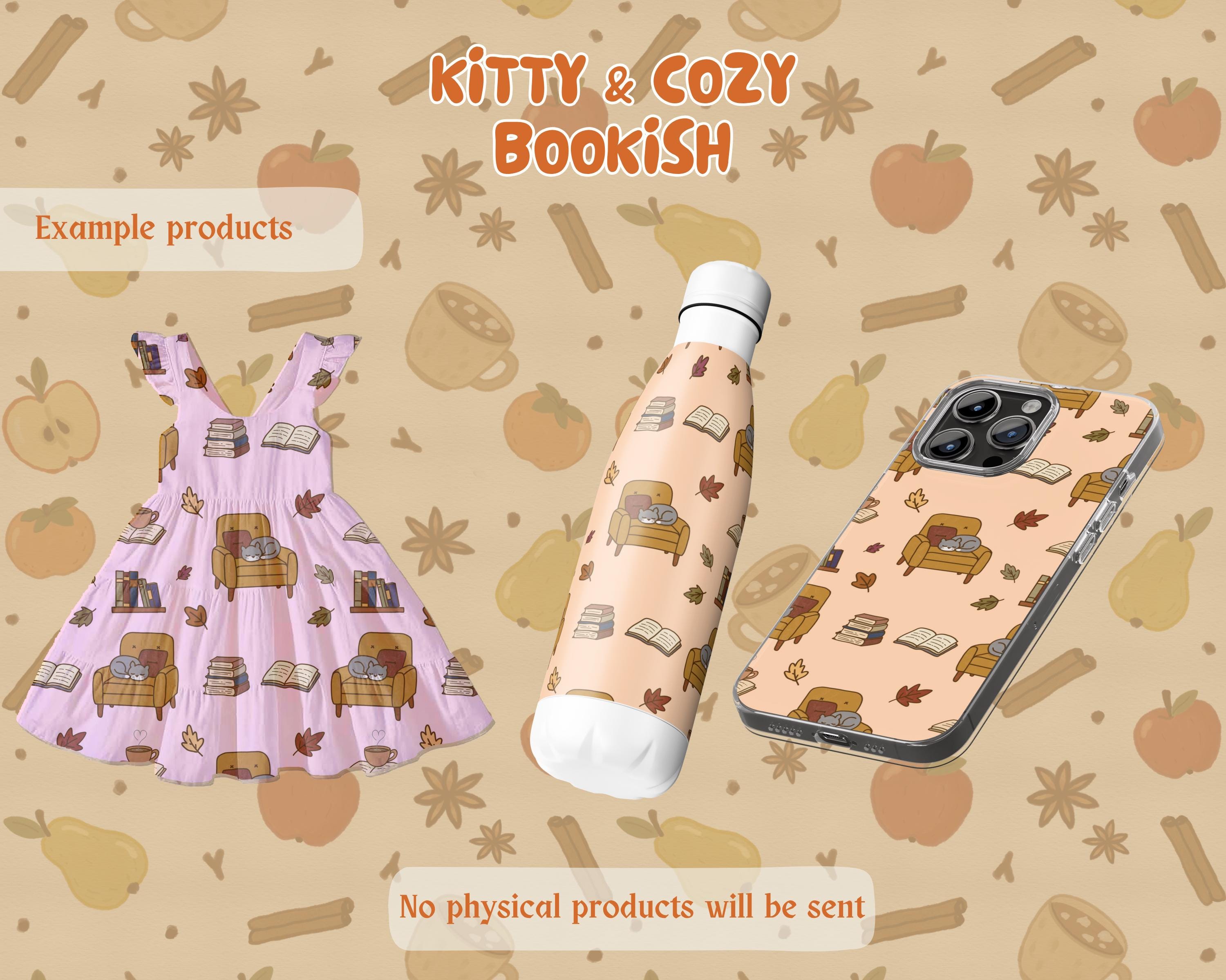 Kitty & Cozy Bookish Seamless Pattern | Hand Drawn | PNG Digital Paper ...