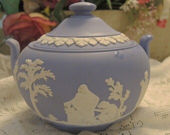 Wedgewood Sugar Bowl, Light Blue Jasperware, Juno And Ceres, Made In England 1952,