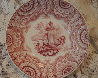 Pink And White Transferware Small Bowl, William Adams & Sons, Grecian Font, 5 3/4 Inch , 1830's
