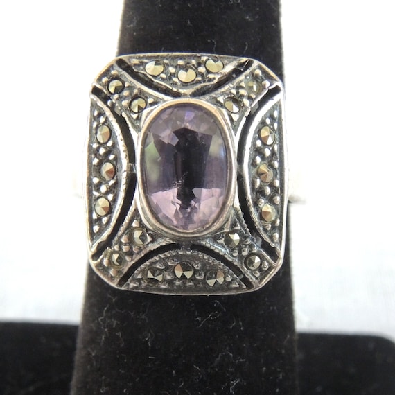 Antique Amethyst Statement Ring: Sterling Silver … - image 3