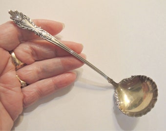 Rogers & Hamilton Sauce Ladle In The Raphael Pattern, Silver Plated Ladle With Gold Washed Bowl, Monogrammed A, 1896, Cream, Chocolate