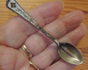 Small Enamel Sterling Silver Salt Spoon, Tiny Salt Spoon 3 1/8 Inches