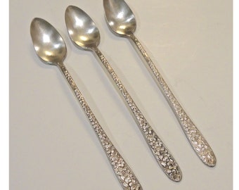 National Silver Ice Tea Spoons, Narcissa Pattern, Set Of Three