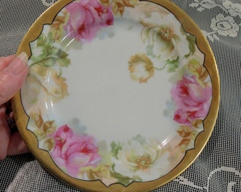 Gorgeous Imperial Crown China Austria Hand Painted Roses With Gold Border, 6 Inch Plate, Cabinet Plate, Wedding, Shower Gift