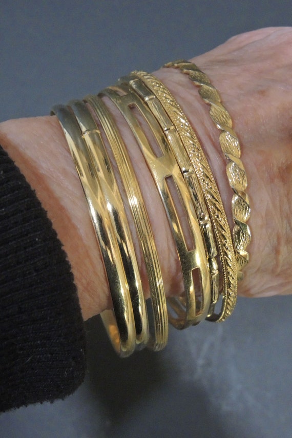 Set Of Seven Gold Tone Bangle Bracelets, Vintage M