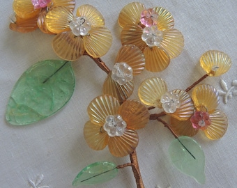 Vintage Glass Flower Spray - Rare Milinary Supply, Handmade Early 1900's