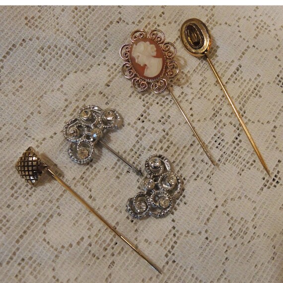 Four Piece Stick Pin/Hat Pin Collection,  Cameo, … - image 2