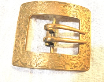 Victorian Brass Belt Buckle, Etched Brass, 2 1/2 by 2 Inches