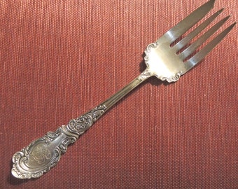 Large Meat Serving Fork, Vintage Rogers & Hamilton Heavy Silver Fork In The Aldine Pattern, 1898