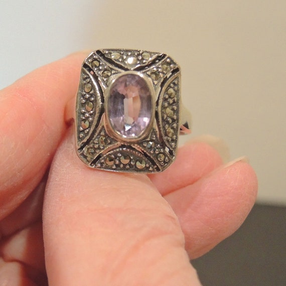 Antique Amethyst Statement Ring: Sterling Silver … - image 2