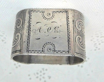 Eastlake Silver Napkin Ring, Monogrammed A Oc, Circa 1890