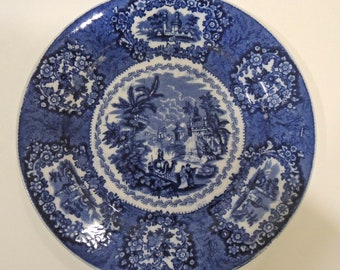 Vintage Maastricht Blue And White Plate By Petrus Regout In The Oriental Pattern. Made In Holland, 9 1/2 Inches