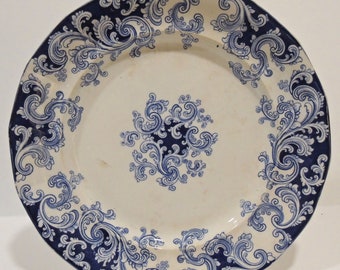 Large Blue And White Granite China, Marked WRS & C Co., 10 Inch Plate