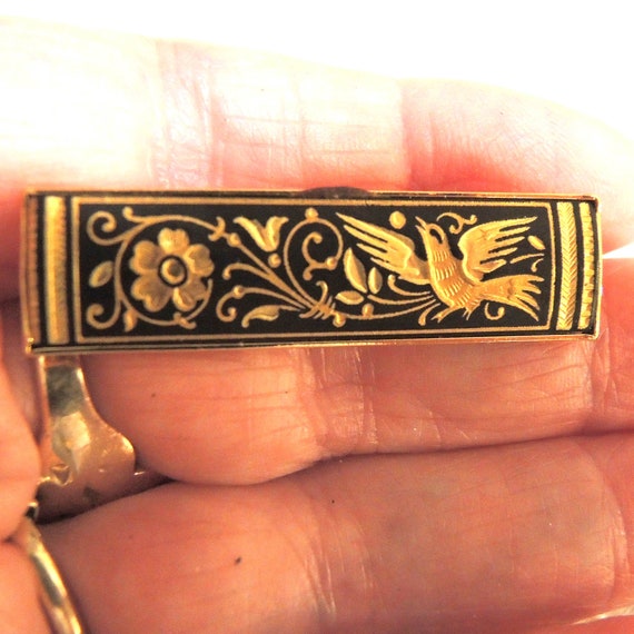 Beautiful 24K Gold Damascene Bar Pin/Brooch, Flyi… - image 3