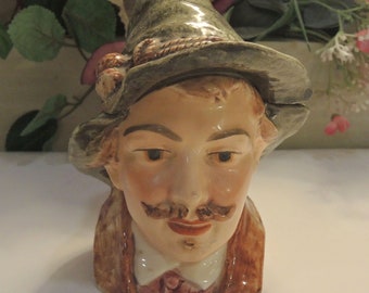 Antique Majolica Tobacco Jar, Handsome Young Man With Mustache, Late 1800's