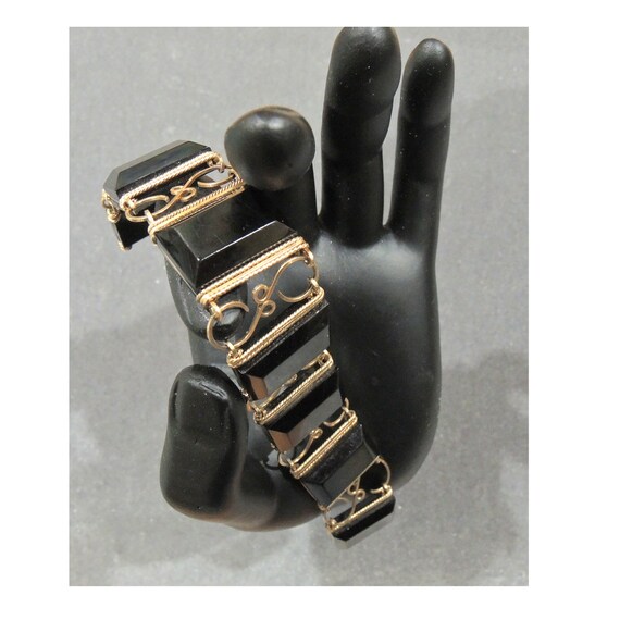 Art Deco Black Lucite And 14K Gold Filled Wire Br… - image 2