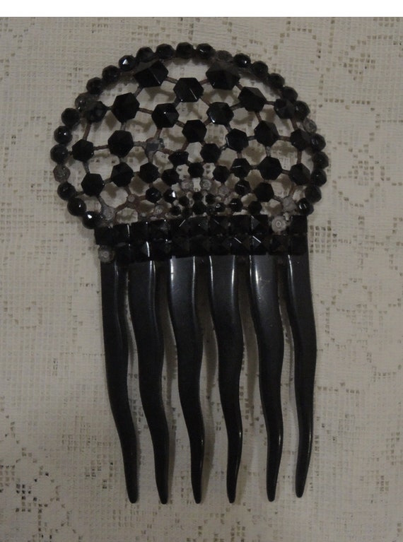 Antique Black Jet Hair Comb, Mantillia Style Hair… - image 1