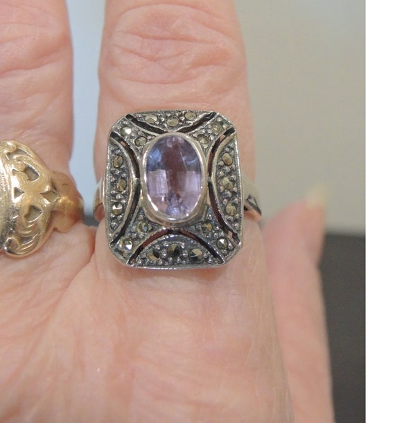 Antique Amethyst Statement Ring: Sterling Silver … - image 1