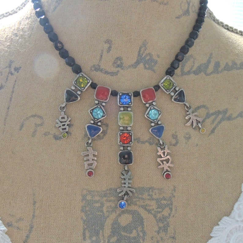 Vintage Beaded Asian Kanji Necklace, Colorful Necklace Made By Chico's, 18 inches long image 4