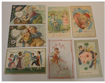 Vintage Valentines Day Post Cards, 7 Postcards, One Tuck Card, 1908 to 1910