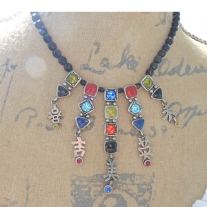 Vintage Beaded Asian Kanji Necklace, Colorful Necklace Made By Chico's, 18 inches long image 2