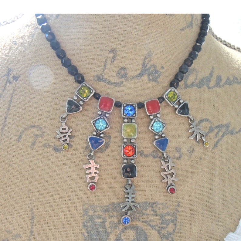 Vintage Beaded Asian Kanji Necklace, Colorful Necklace Made By Chico's, 18 inches long image 2
