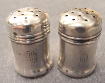 Individual Sterling Silver Small Salt And Pepper Shakers, Monogrammed H