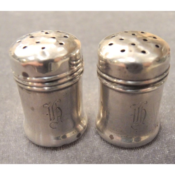 Individual Sterling Silver Small Salt And Pepper Shakers, Monogrammed H