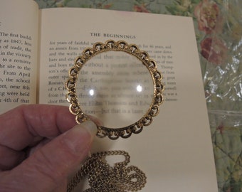 Vintage Round Magnifier Pendant Necklace With Decorative Trim And Double Extra Long Chains, 24 And 36 Inch Chains