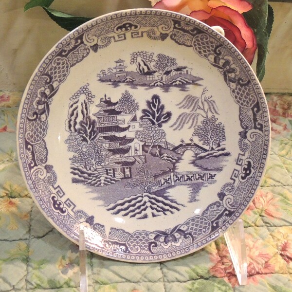 Vintage Lavender 6 Inch Berry Bowl In The Blue Willow Pattern, Marked Semi China