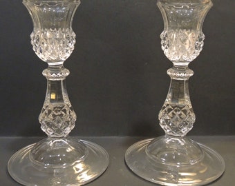 Set Of Two Beautiful Crystal Glass Candlesticks, 6 3/4 Inches, Lovely Candle Holders In Excellent Condition