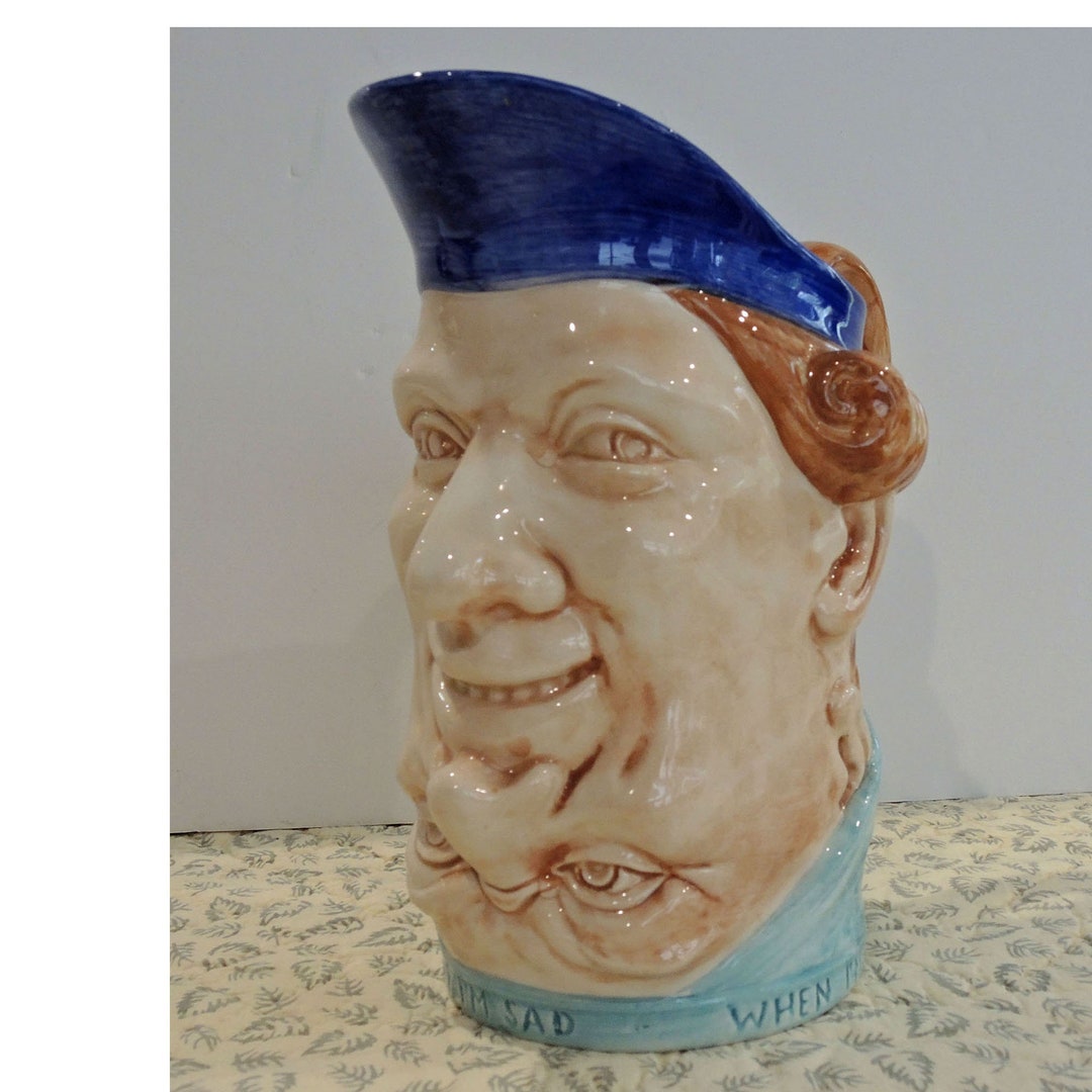 Italian Majolica Double Face Jug Rare Happy/ Sad Jug Etsy