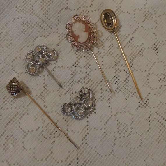 Four Piece Stick Pin/Hat Pin Collection,  Cameo, … - image 1