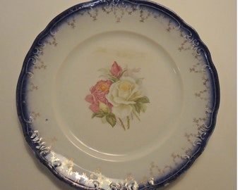 Vintage H. R. Wyllie Large Rose Plate, Beautiful Cake Plate, Cabinet Plate, Wall Mounted Plate