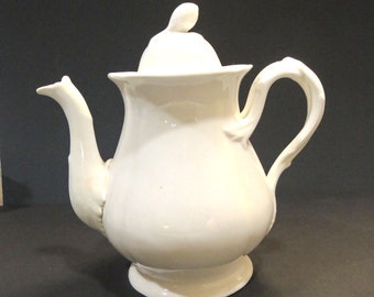 Vintage White Ironstone Coffee Pot, Twisted Vine Handle, Acorn Lid Lifter