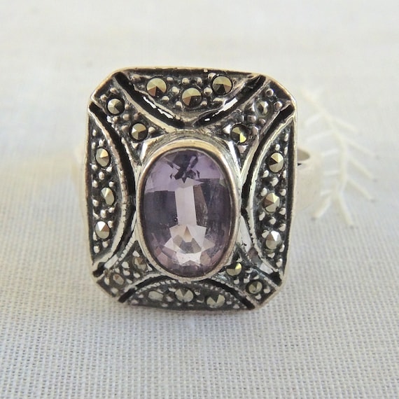 Antique Amethyst Statement Ring: Sterling Silver … - image 4