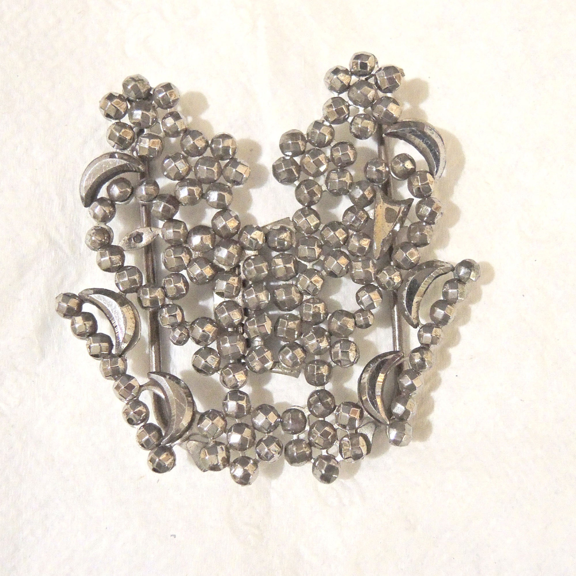 Antique Victorian French Cut Steel Belt Buckle Set Pair Of 2 Vintage-1900 main image 4