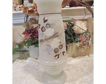 Antique Hand Painted Satin Glass Vase, 12 1/4 Inches High