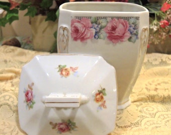 Lovely Rose Edged Tea, Coffee Or Cookie Cannester Made In Czechoslovakia In The 1920's