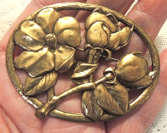 Lovely Brass Floral Brooch, Spring Floral Brooch