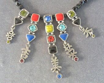 Vintage Beaded Asian Kanji Necklace, Colorful Necklace Made By Chico's, 18 inches long