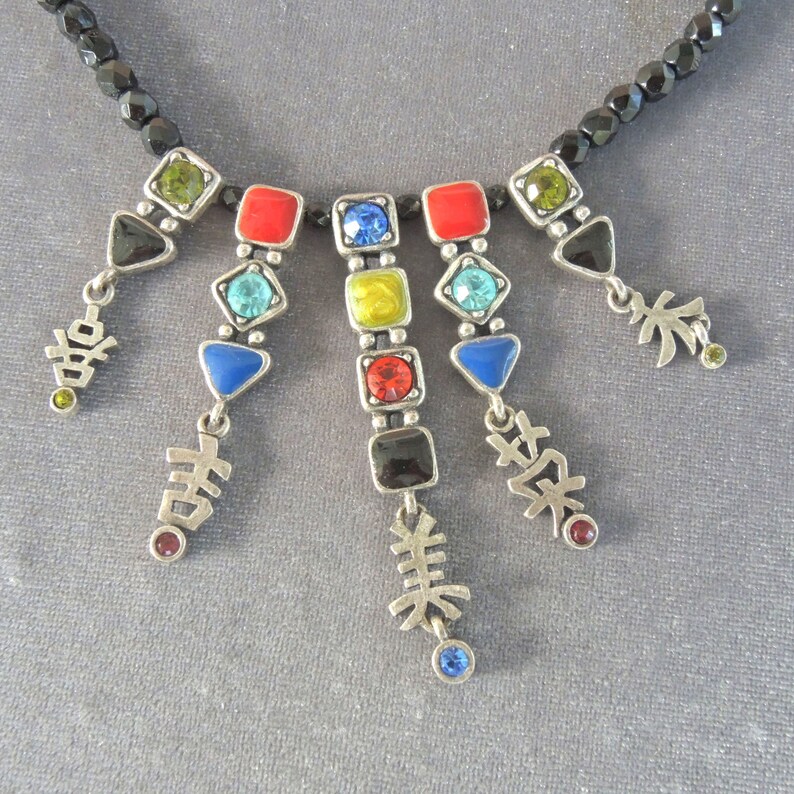 Vintage Beaded Asian Kanji Necklace, Colorful Necklace Made By Chico's, 18 inches long image 1