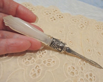 Carved Mother of Pearl Handle Nail Spike Or Nail Cleaner Vanity Item