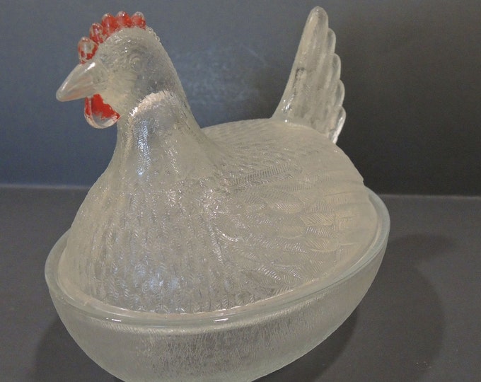 Vintage Clear Glass Hen in A Basket by Indiana Glass Co. Etsy