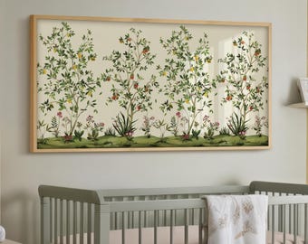 Chinoiserie Nursery Wall Art Framed Poster #1 French Cottage Baby Room Decor, Grandmillennial Floral Bird Poster, Girl Nursery Vintage Style