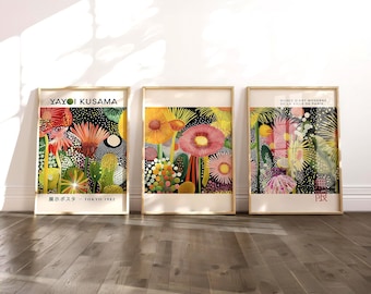 Ensemble de 3 cadres floraux abstraits inspirés de Yayoi Kusama